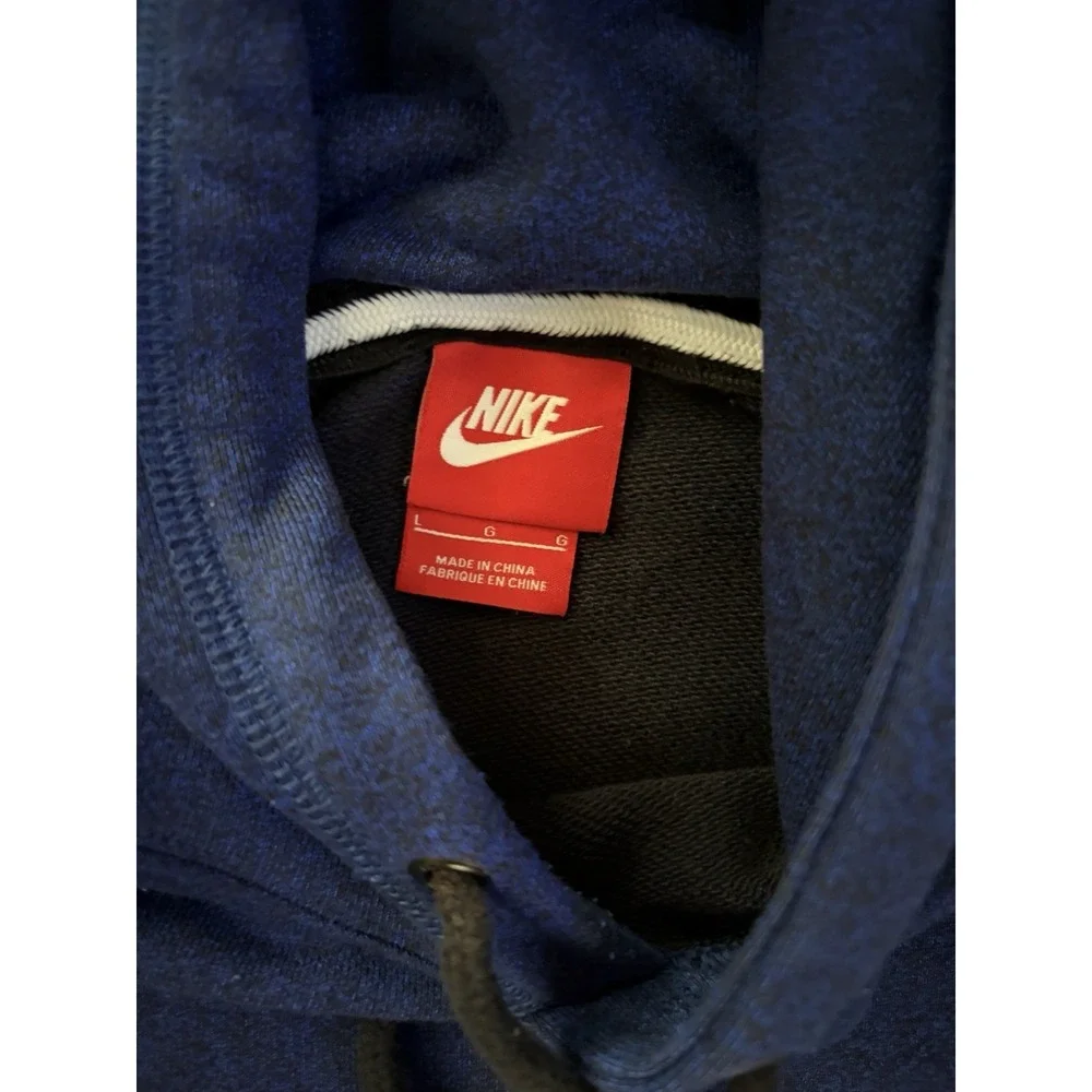 Nike Sportswear Blue Pullover Hoodie Large Fleece Sweatshirt Logo Patch